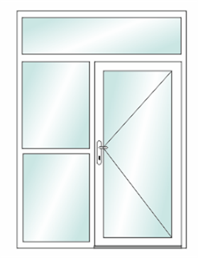 Dubbel zijpaneel met deur en bovenlicht
Vulling naar uw keuze glas, paneel of deurpaneel