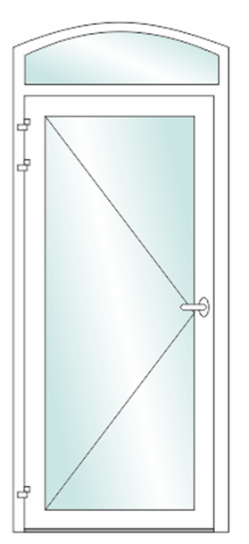 Boog of toog deur met vast bovenlicht links
Vulling naar uw keuze glas, paneel of deurpaneel