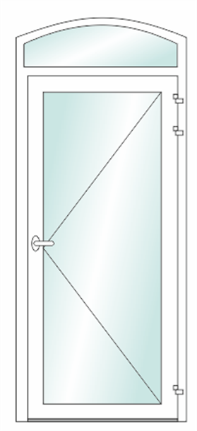 Boog of toog deur met vast bovenlicht rechts
Vulling naar uw keuze glas, paneel of deurpaneel